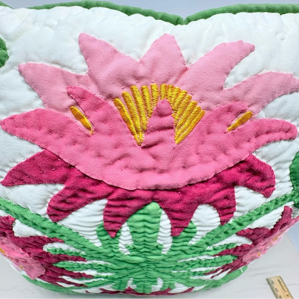 Handmade Quilted Pillow Pink /Green I think protea Design.